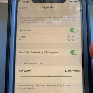 What iPhone Night Shift blue light filter looks like when on