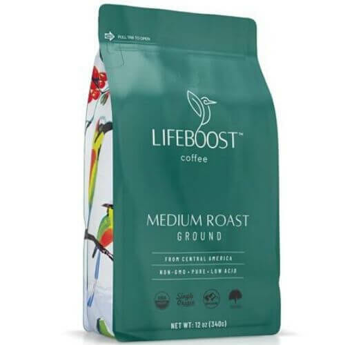 Bag of Lifeboost coffee beans