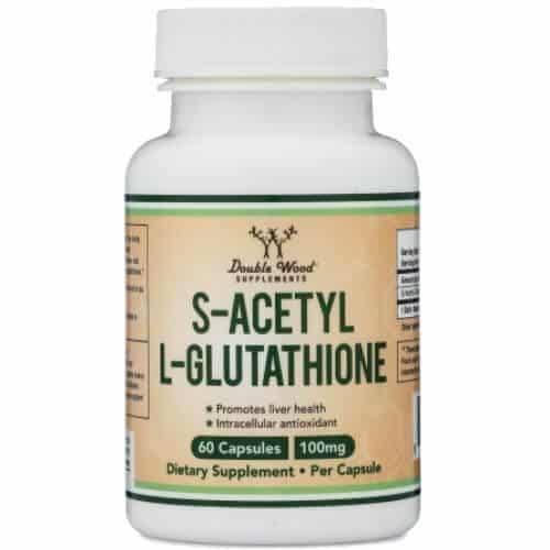 Bottle of Double Wood Supplements s-acetyl l-glutathione capsules