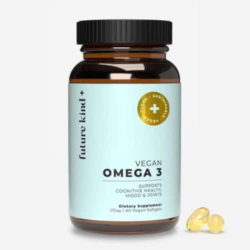 Bottle of Future Kind Vegan omega-3 oil supplement