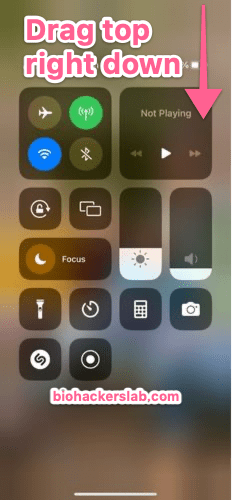 Open control centre on the iPhone screen