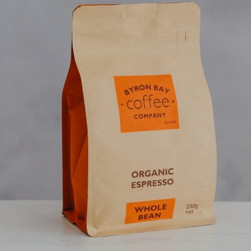 Bag of Byron Bay Coffee Company organic espresso coffee beans
