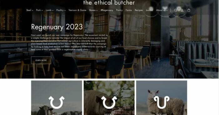 The homepage of ethicalbutcher.co.uk