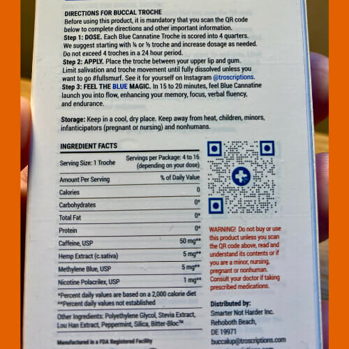 Ingredients listed on blue cannatine box