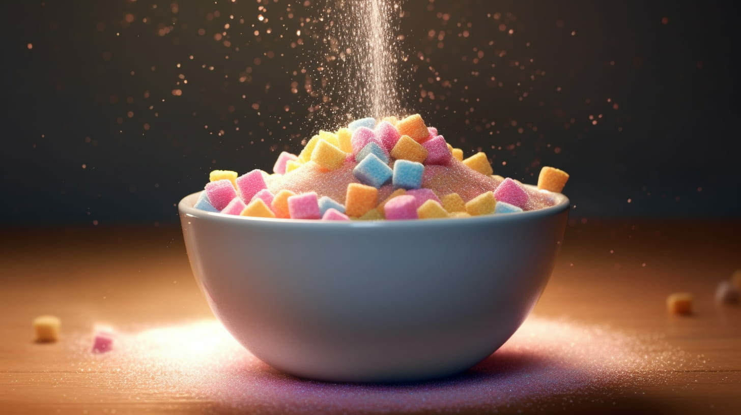 A bowl of colored sugar cubes