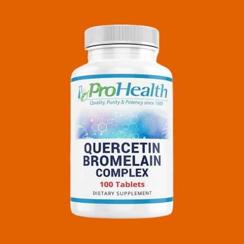 Bottle of Prohealth Longevity Quercetin Bromelain Complex Tablets