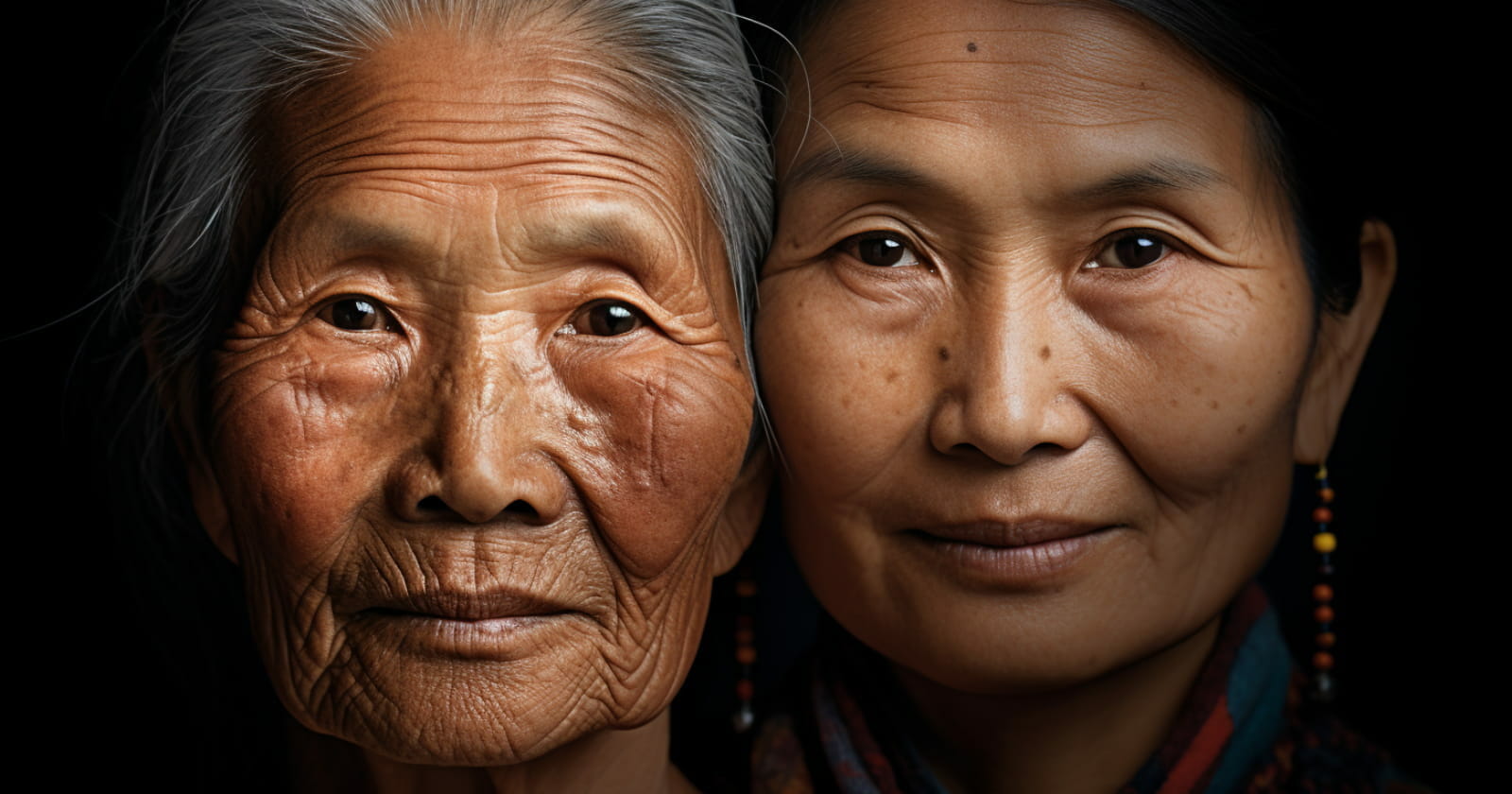 Two images of a woman as her younger face and her older face